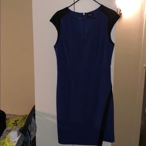 Blue dress with black leather detailing